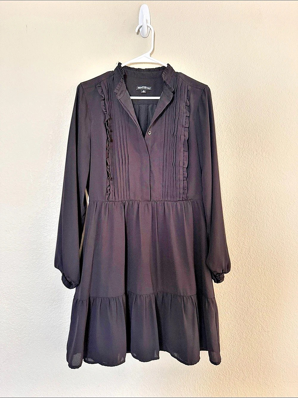 J.Crew Mercantile Ruffle Pintuck Tiered Dress Black Size 8